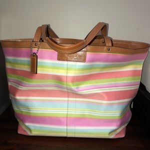 COACH BIG CLOTH BAG WITH LEATHER TRIM